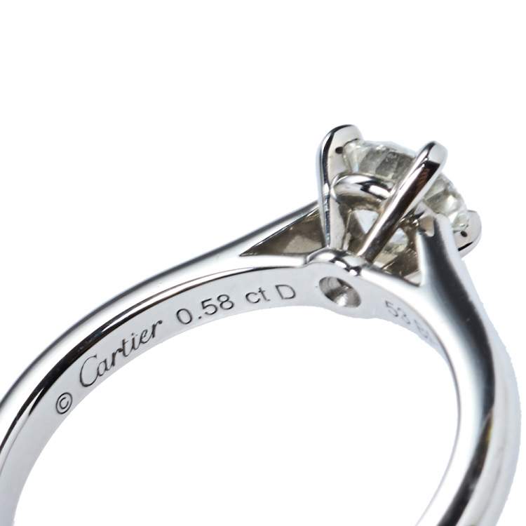 Pre Owned Cartier Solitaire 1895 0.58ct Diamond Platinum Engagement Ring Size 53