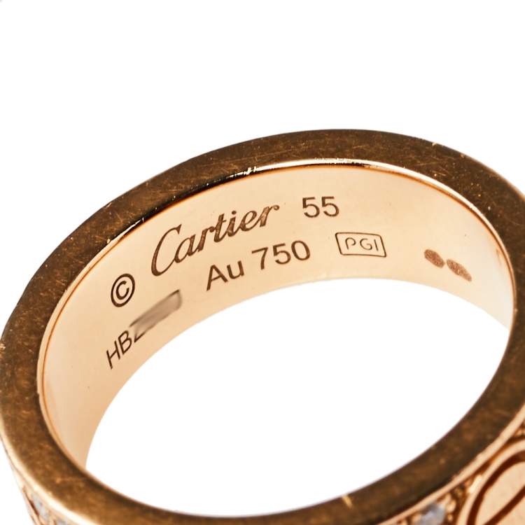 Pre Owned Cartier Love Diamond Paved 18K Rose Gold Ring Size 55