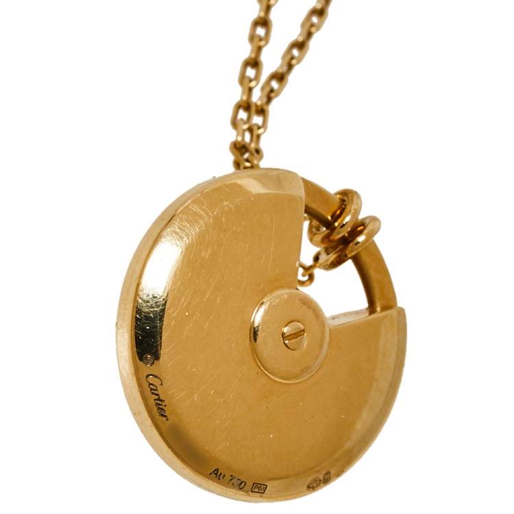 Pre Owned Cartier Amulette de Cartier Mother of Pearl Diamond 18K Yellow Gold Necklace