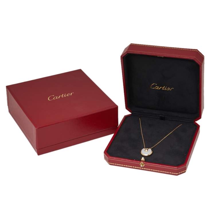 Pre Owned Cartier Amulette de Cartier Mother of Pearl Diamond 18K Yellow Gold Necklace