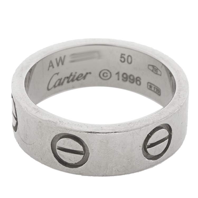 Pre Owned Cartier Vintage Love 18K White Gold Wedding Band Ring Size 50