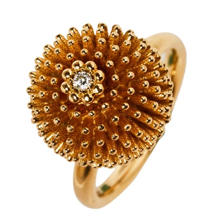 Pre Owned Cartier Cactus De Cartier Diamond 18K Rose Gold Ring Size 50