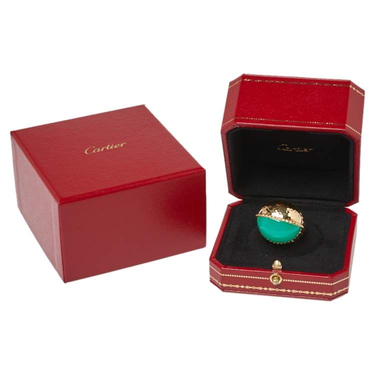 Pre Owned Cartier Paris Nouvelle Vague Chrysoprase 18K Yellow Gold Cocktail Ring Size 54