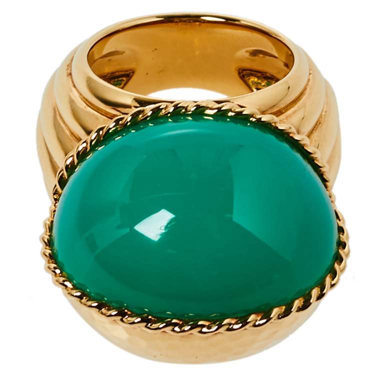 Pre Owned Cartier Paris Nouvelle Vague Chrysoprase 18K Yellow Gold Cocktail Ring Size 54