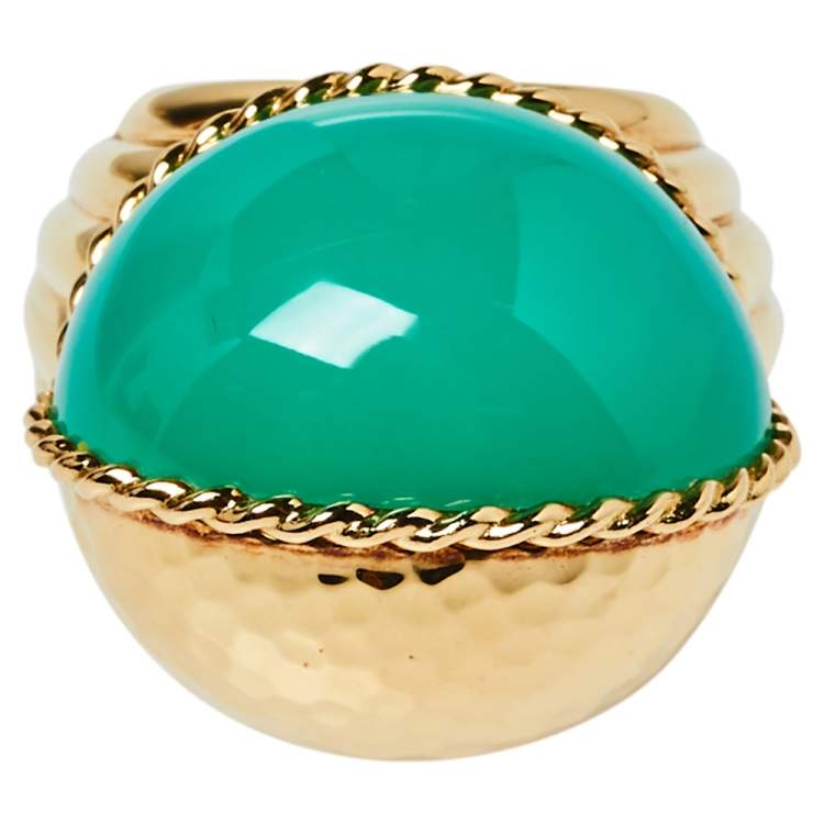Pre Owned Cartier Paris Nouvelle Vague Chrysoprase 18K Yellow Gold Cocktail Ring Size 54