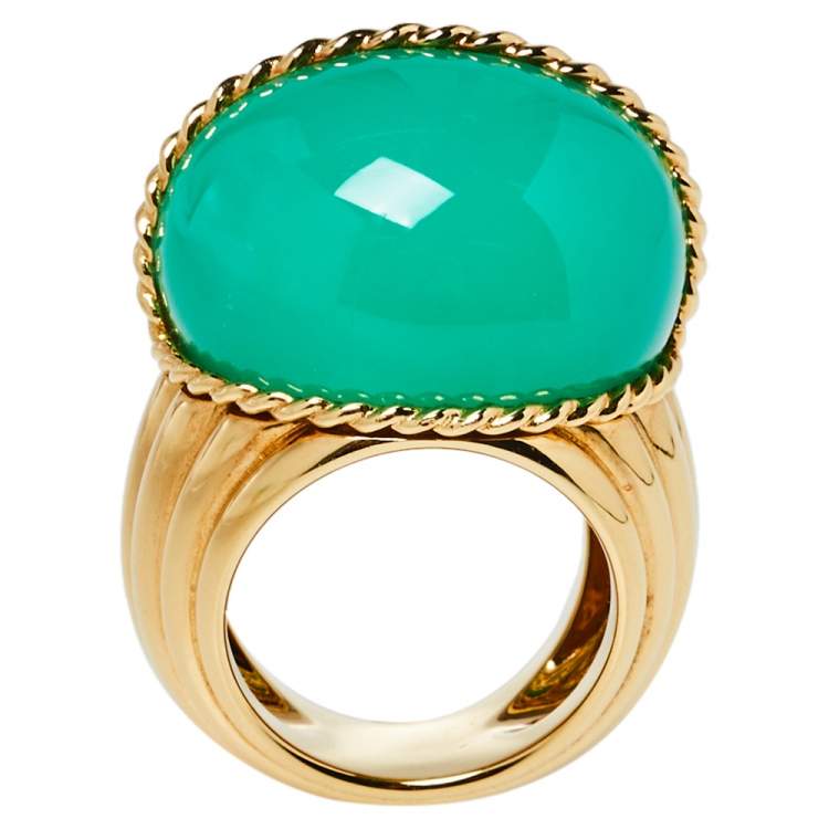Pre Owned Cartier Paris Nouvelle Vague Chrysoprase 18K Yellow Gold Cocktail Ring Size 54