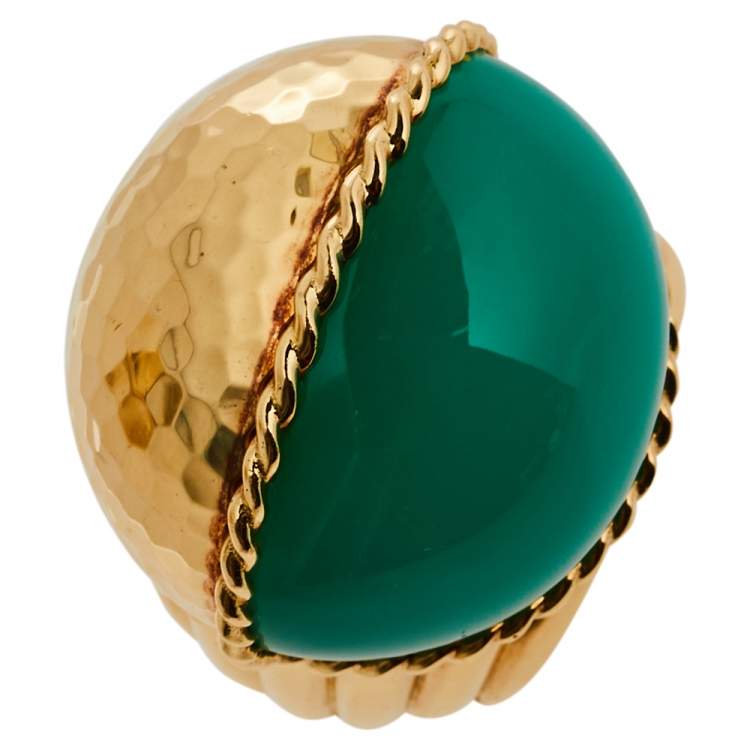 Pre Owned Cartier Paris Nouvelle Vague Chrysoprase 18K Yellow Gold Cocktail Ring Size 54