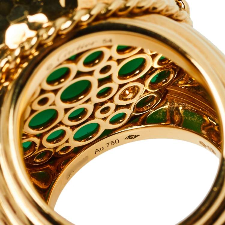 Pre Owned Cartier Paris Nouvelle Vague Chrysoprase 18K Yellow Gold Cocktail Ring Size 54