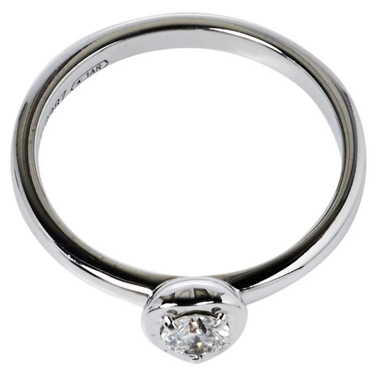 Pre Owned Cartier Diamants Légers Heart Motif Diamond 18K White Gold Ring Size 48