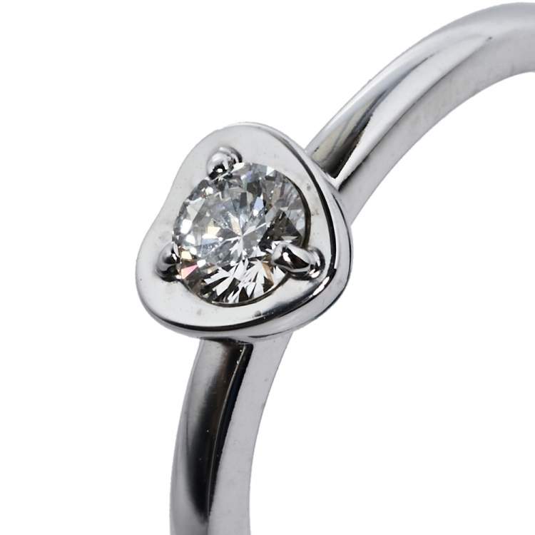 Pre Owned Cartier Diamants Légers Heart Motif Diamond 18K White Gold Ring Size 48