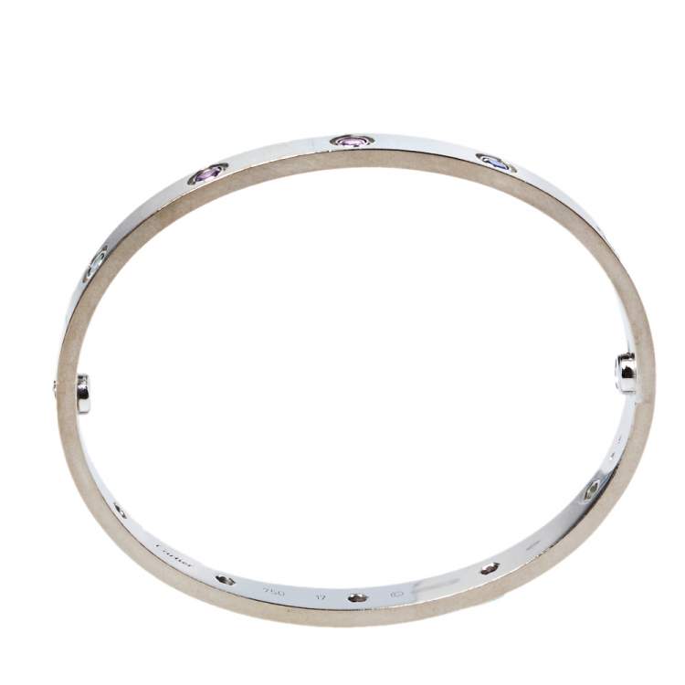 Pre Owned Cartier Love  Multicolor Gemstones 18K White Gold Bracelet 17