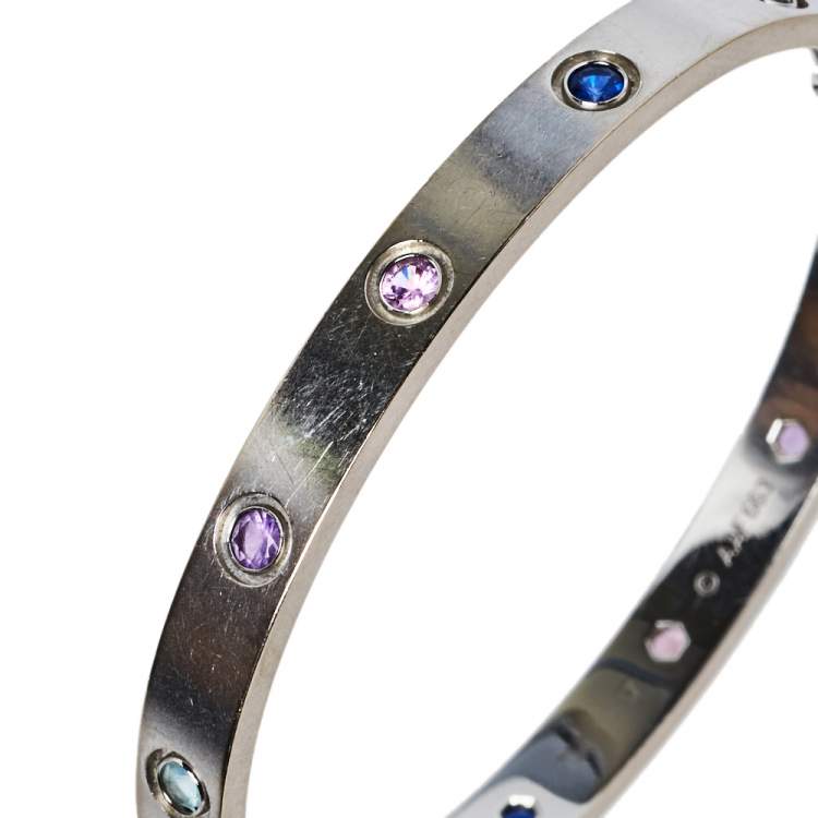 Pre Owned Cartier Love  Multicolor Gemstones 18K White Gold Bracelet 17