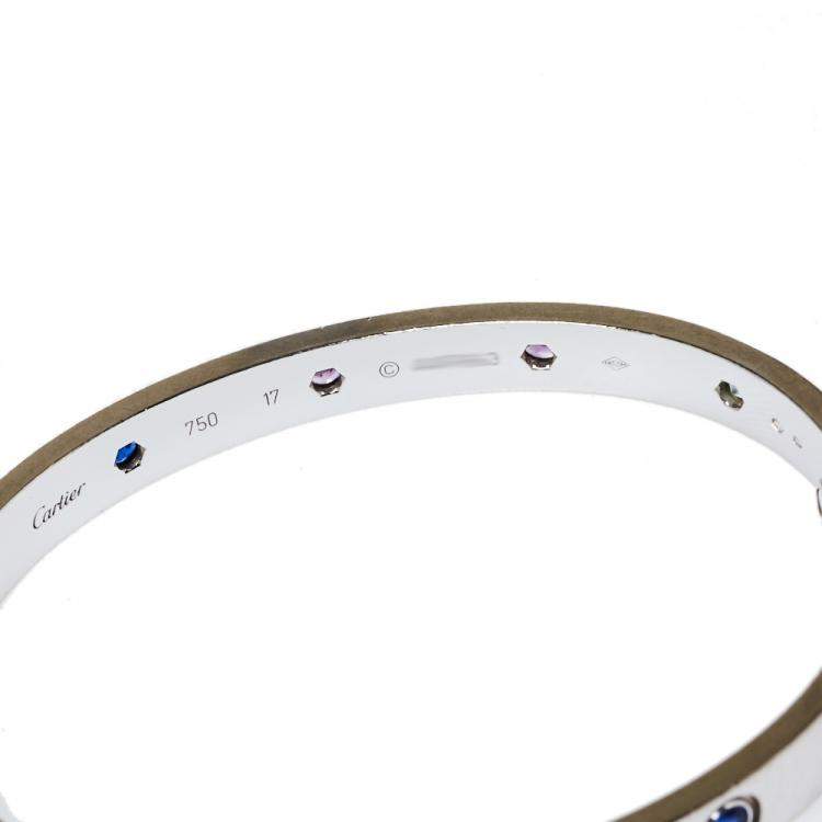 Pre Owned Cartier Love  Multicolor Gemstones 18K White Gold Bracelet 17