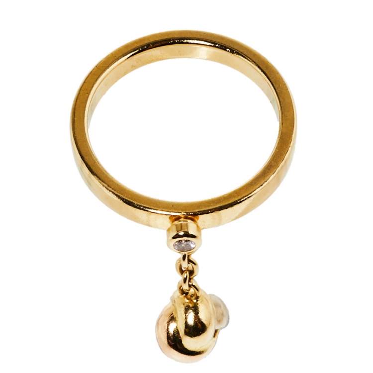 Pre Owned Cartier Trinity Knot Charm Diamond 18K Three Tone Gold Ring Size 53