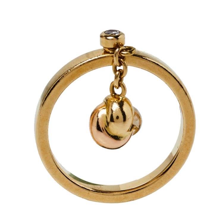 Pre Owned Cartier Trinity Knot Charm Diamond 18K Three Tone Gold Ring Size 53