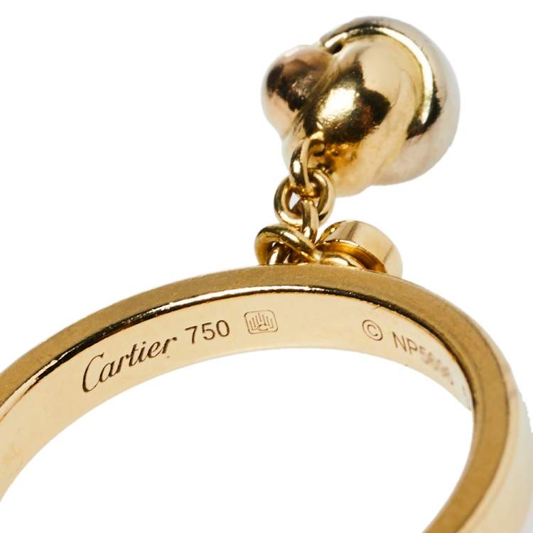Pre Owned Cartier Trinity Knot Charm Diamond 18K Three Tone Gold Ring Size 53