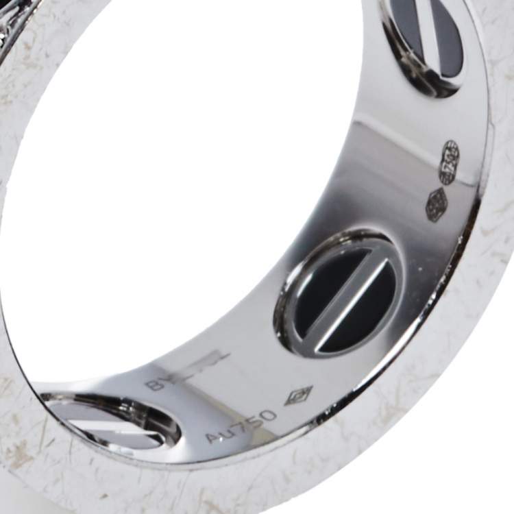 Pre Owned Cartier Love Ceramic Diamond Paved 18K White Gold Ring Size 52