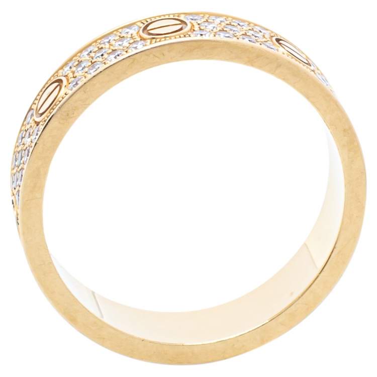 Pre Owned Cartier Love Pave Diamond 18K Yellow Gold Wedding Band Ring Size 54