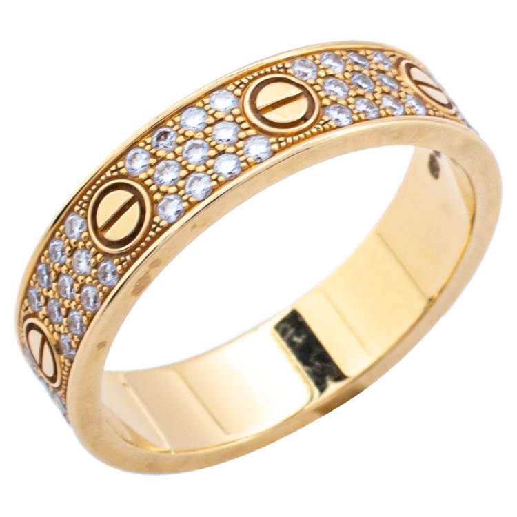 Pre Owned Cartier Love Pave Diamond 18K Yellow Gold Wedding Band Ring Size 54