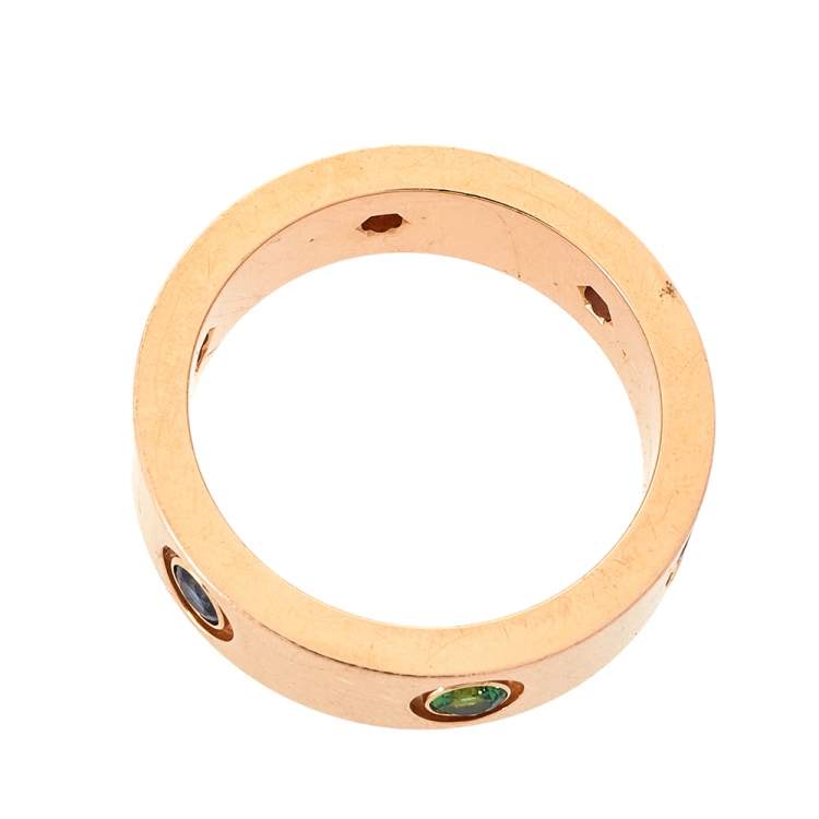 Pre Owned  Cartier Love Multicolor Gemstone 18K Rose Gold Ring 54