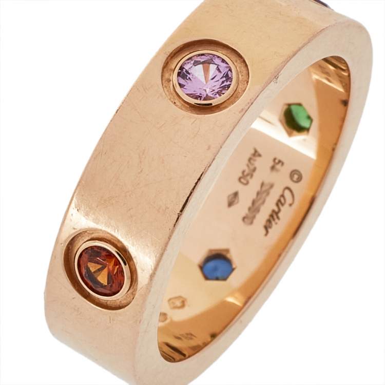 Pre Owned  Cartier Love Multicolor Gemstone 18K Rose Gold Ring 54