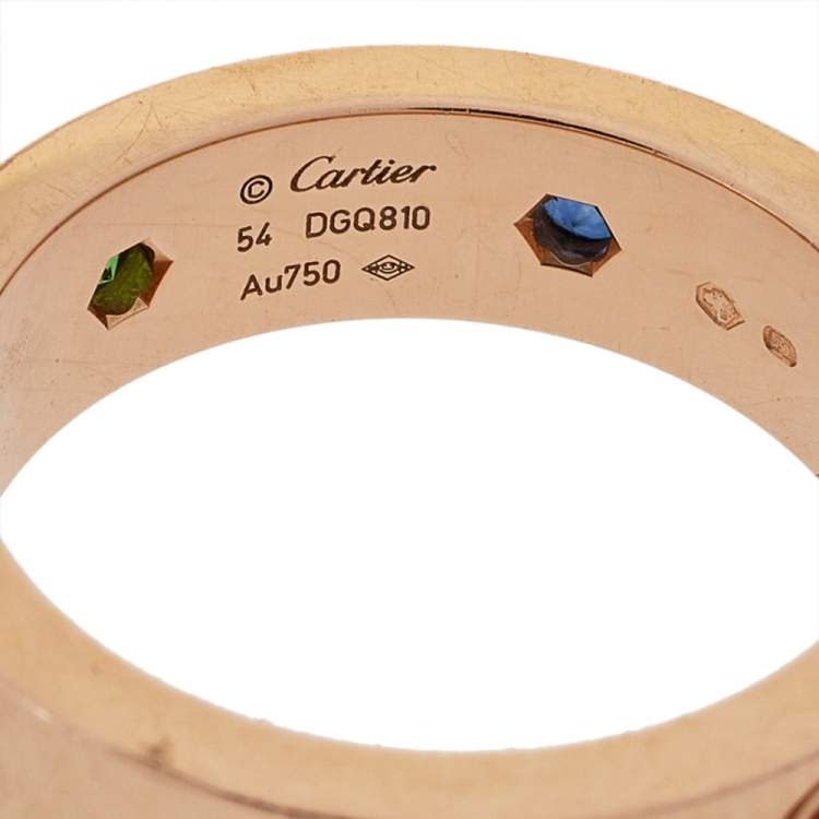 Pre Owned  Cartier Love Multicolor Gemstone 18K Rose Gold Ring 54