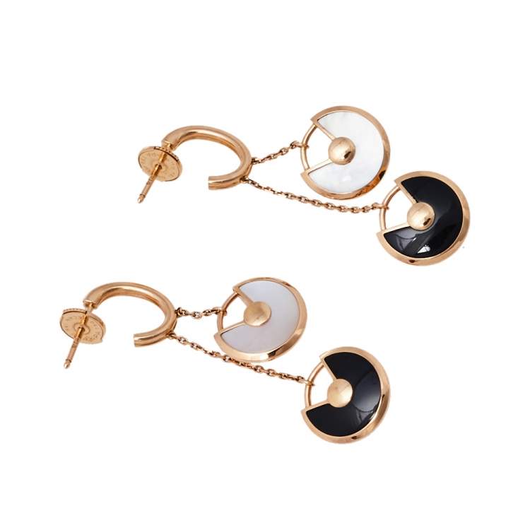 Pre Owned Cartier Amulette de Cartier Diamond Onyx Mother of Pearl 18K Rose Gold Earrings XS