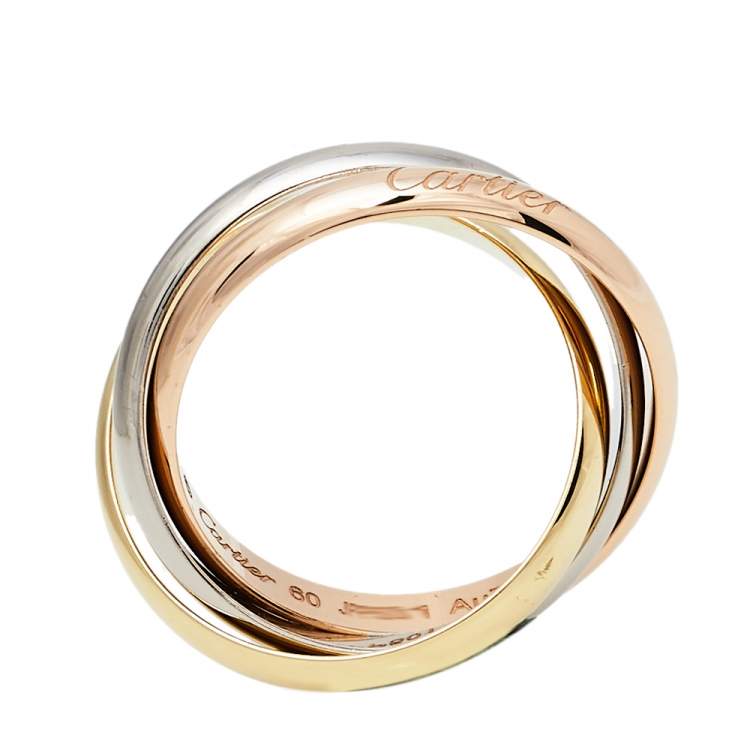 Pre Owned Cartier Trinity Classic 18K Three Tone Gold Ring Size 60