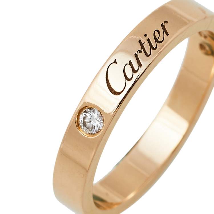 Pre Owned Cartier C De Cartier Diamond 18K Rose Gold Wedding Band Ring Size 53