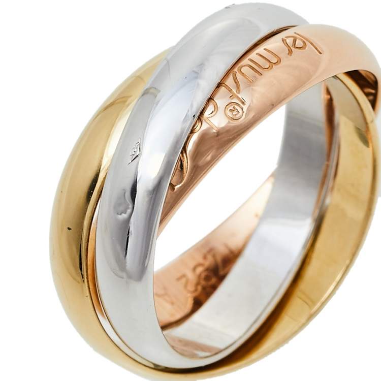 Pre Owned Cartier Classic Les Must De Trinity 18K Three Tone Gold Ring Size 49