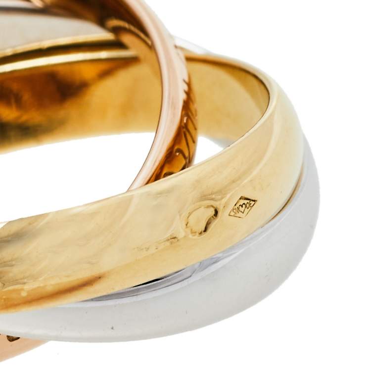 Pre Owned Cartier Classic Les Must De Trinity 18K Three Tone Gold Ring Size 49