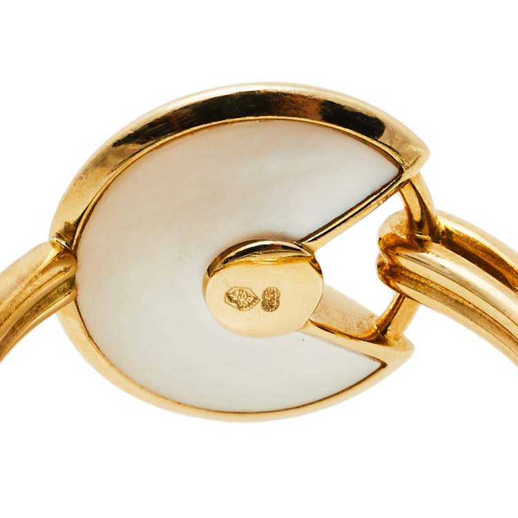 Pre Owned Cartier Amulette de Cartier Diamond Mother of Pearl 18K Yellow Gold Ring Size 54