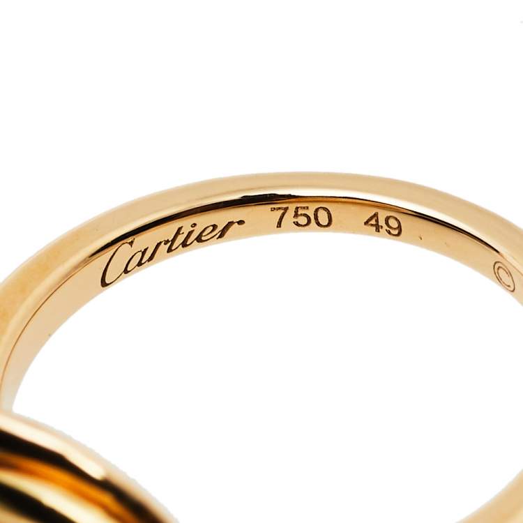 Pre Owned Cartier Trinity Cultured Pearl Diamond 18K Three Tone Gold Ring 49