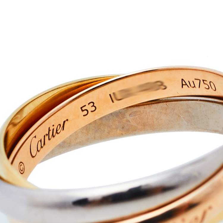 Pre Owned Cartier Trinity 18K Three Tone Gold Small Model Ring Size 53