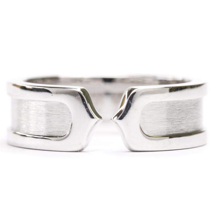Pre Owned Cartier Double C 18K White Gold Band Ring Size EU 53