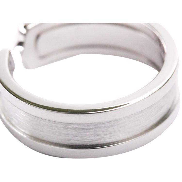 Pre Owned Cartier Double C 18K White Gold Band Ring Size EU 53