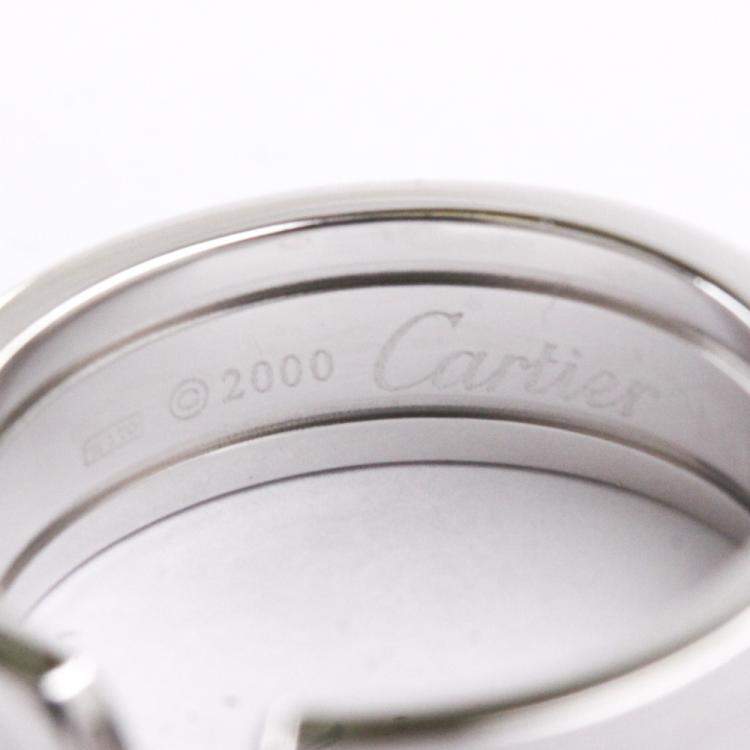 Pre Owned Cartier Double C 18K White Gold Band Ring Size EU 53