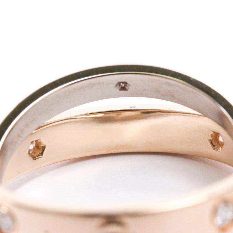 مملوكة مسبقًا Cartier Love 6 Diamonds 18K White Gold 18K Rose Gold Ring Size EU 53