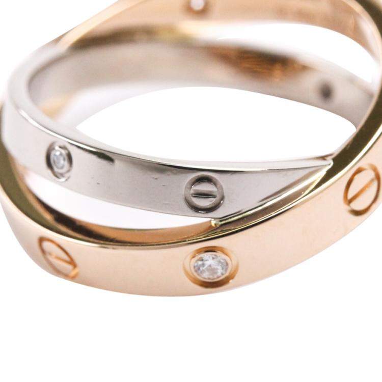 مملوكة مسبقًا Cartier Love 6 Diamonds 18K White Gold 18K Rose Gold Ring Size EU 53