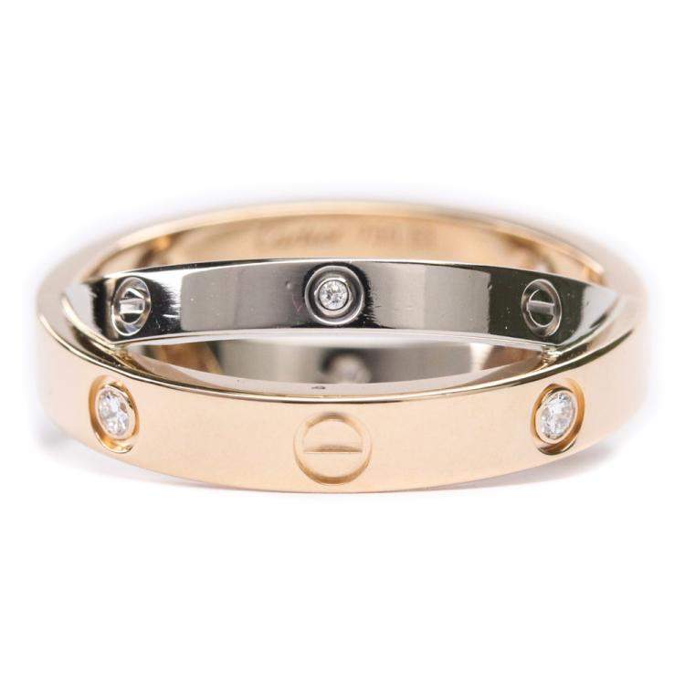 مملوكة مسبقًا Cartier Love 6 Diamonds 18K White Gold 18K Rose Gold Ring Size EU 53