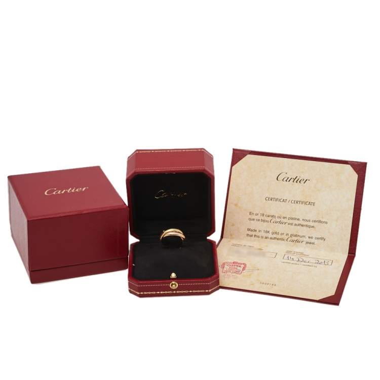 Pre Owned Cartier Trinity Diamond 18K Three Tone Gold Ring Size 51