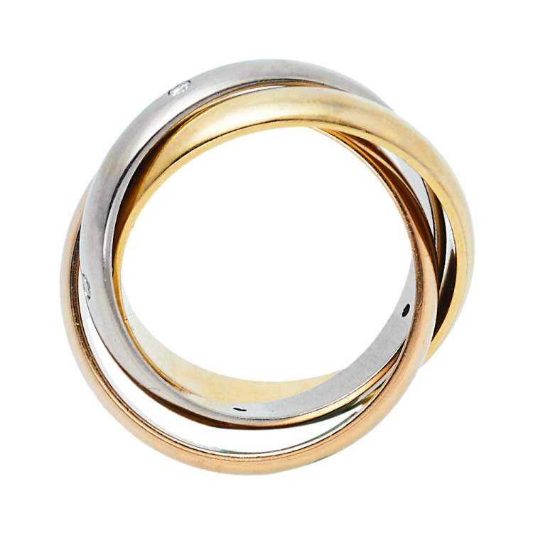 Pre Owned Cartier Trinity Diamond 18K Three Tone Gold Ring Size 51