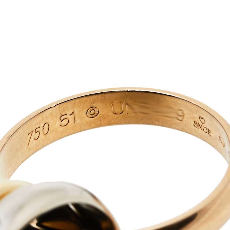 Pre Owned Cartier Trinity Diamond 18K Three Tone Gold Ring Size 51