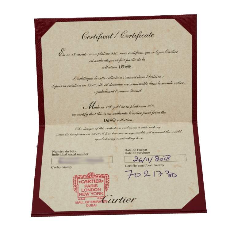 Pre Owned Cartier Love 18K White Gold Band Ring Size 54