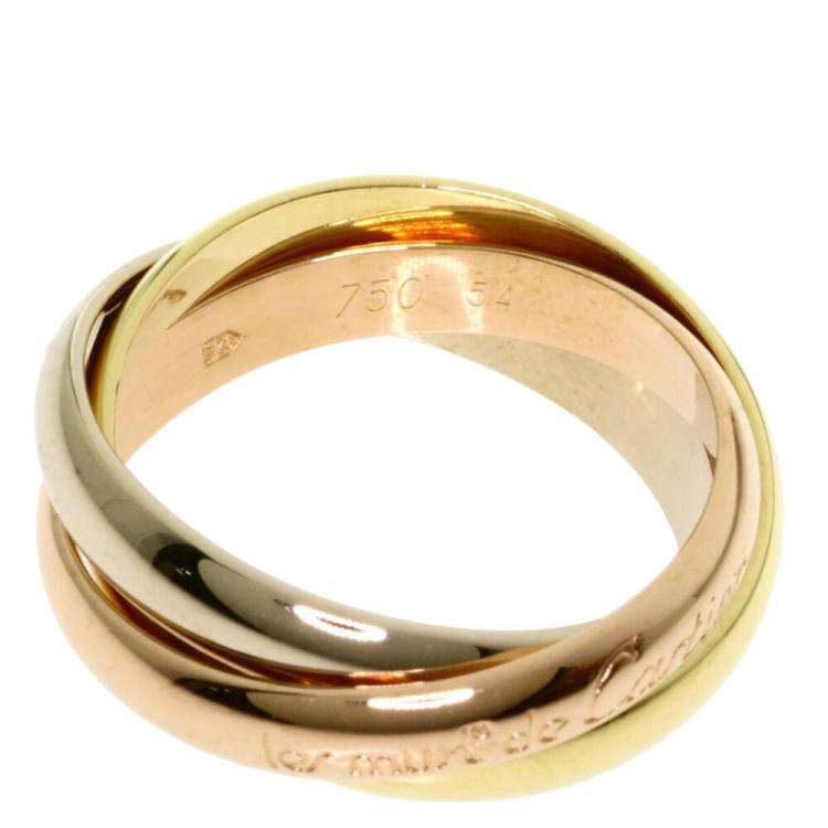 Pre Owned Cartier 18K Yellow Gold, Rose Gold, White Gold Trinity Ring Size 55
