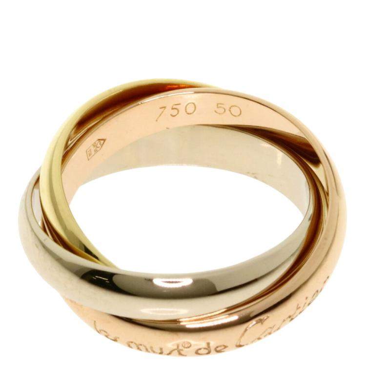 Pre Owned Cartier 18K Yellow Gold, Rose Gold, White Gold Trinity Ring Size 50.5