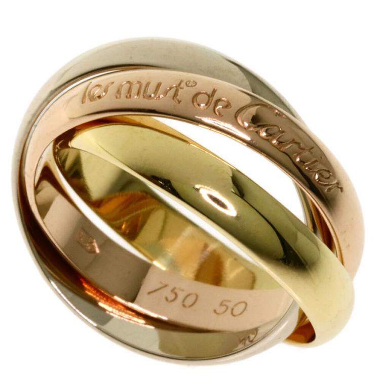 Pre Owned Cartier 18K Yellow Gold, Rose Gold, White Gold Trinity Ring Size 50.5
