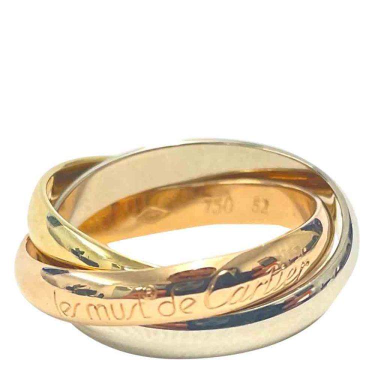 Pre Owned Cartier Les Must De Cartier Trinity 18K Yellow White Rose Gold Ring Size EU 52
