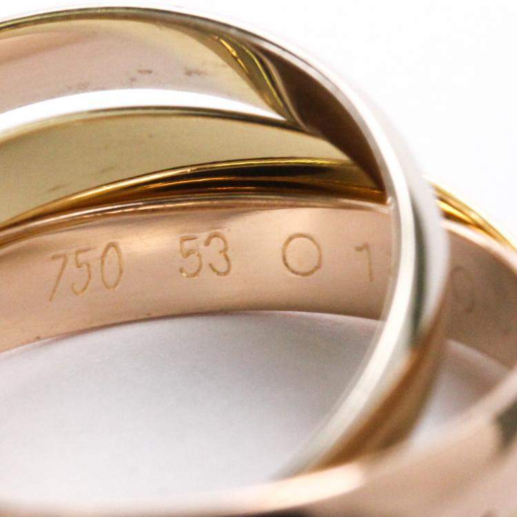Pre Owned Cartier Yellow, Rose, White Gold Trinity Ring Size 53