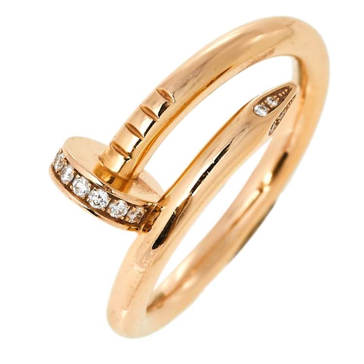 Pre Owned Cartier Juste Un Clou Diamond 18K Rose Gold Ring Size 59